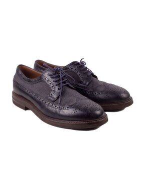 BRUNELLO CUCINELLI Navy Leather Canvas Wingtip Brogue Oxford Shoes Sz EU 43